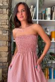 Arbi Gingham Shirring Bandeau Jumpsuit Indian Red